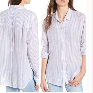 Rails Button Back Sydney Sparkler Striped Linen Lightweight Summer Shirt Small